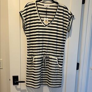 Calvin Klein Collection Black and White Striped Swim Coverup